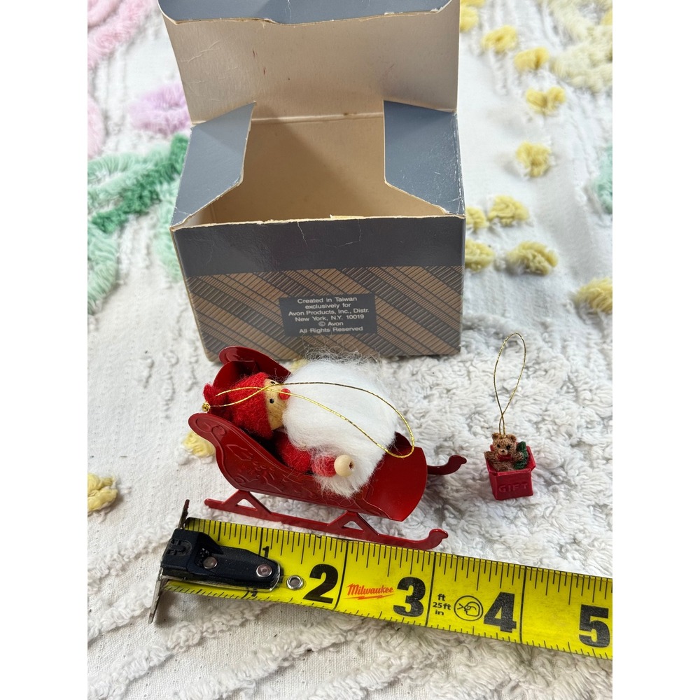 Vintage Avon Frolicking Santas Ornament Collection Santa on a Sleigh with Box - Picture 3 of 5